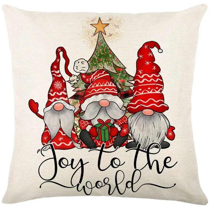 Axyaa Christmas Party Santa Dwarf Print Pillow Cover