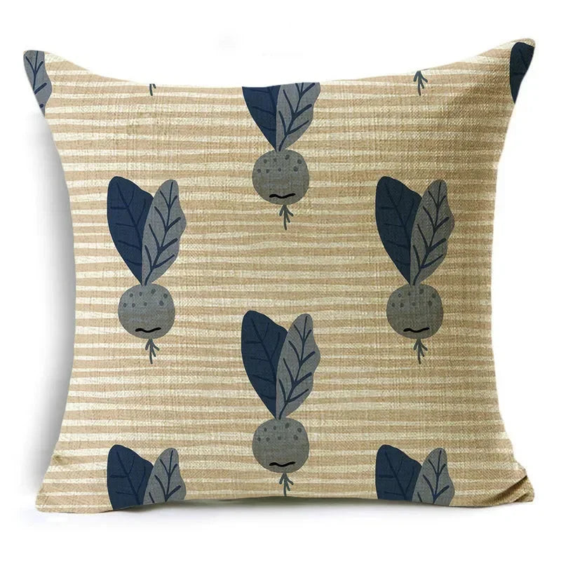 Axyaa Blue Texture Print Linen Cushion Case for Living Room Sofa - 40cm/45cm/50cm