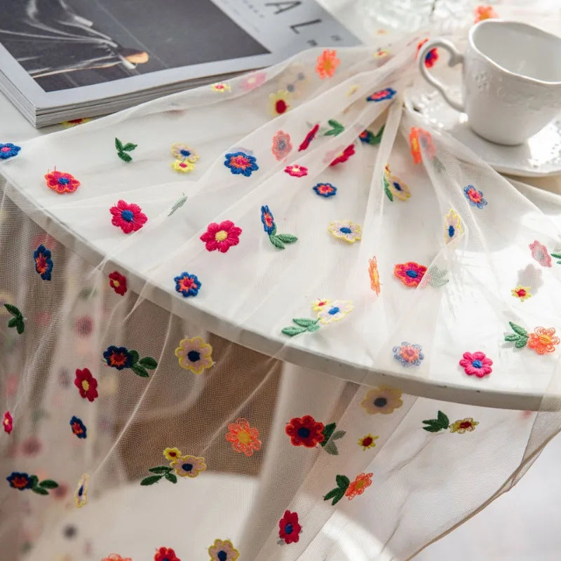 Axya Embroidered Flowers Tablecloth - Multicolour Cake Photography Background