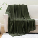 Axyaa Green Plaid Chenille Knit Blanket with Tassels for Bed Couch Décor