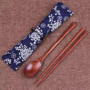 Axyaa Wooden Cutlery Set with Bag - Portable Chopsticks, Spoon & Cloth Set