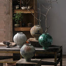 Axyaa Green Ceramic Spherical Vase: Geometric Floral Arrangement Decor