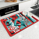 Axyaa Geometric Abstract Kitchen Drying Mat - Quick Dry & Antiskid