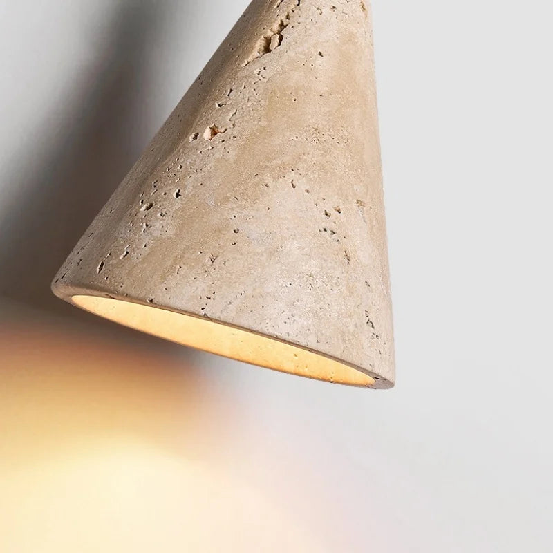 Axyaa Wabi Sabi LED Wall Lamp Wood Yellow Travertine Stone Shade for Home Decor