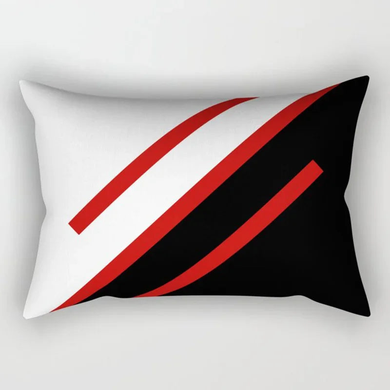 Axyaa Patchwork Stripe Polyester Cushion Cover, Classic Black Red Series, Geometric Design