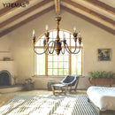 Axyaa Vintage Gold Wooden Chandelier - Rustic Metal 6-Light Retro Hanging Lamp