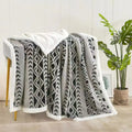 Axyaa Geometric Jacquard Throw Blanket: Double-Sided Soft Coral Fleece Bed Cover