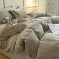 Axyaa Solid Flannel Bedding Set, Reversible Fleece Duvet Cover and Cozy Sheet with Pillowcases