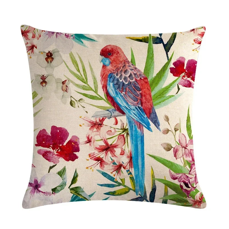 Retro Parrot Oil Painting Pillow Cover for Home Decor by Axyaa