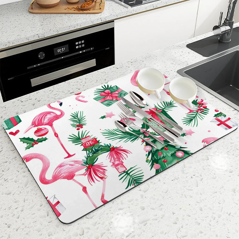 Flamingos Square Dry Mat: Axyaa Absorbent & Anti-slip Cup Drainer