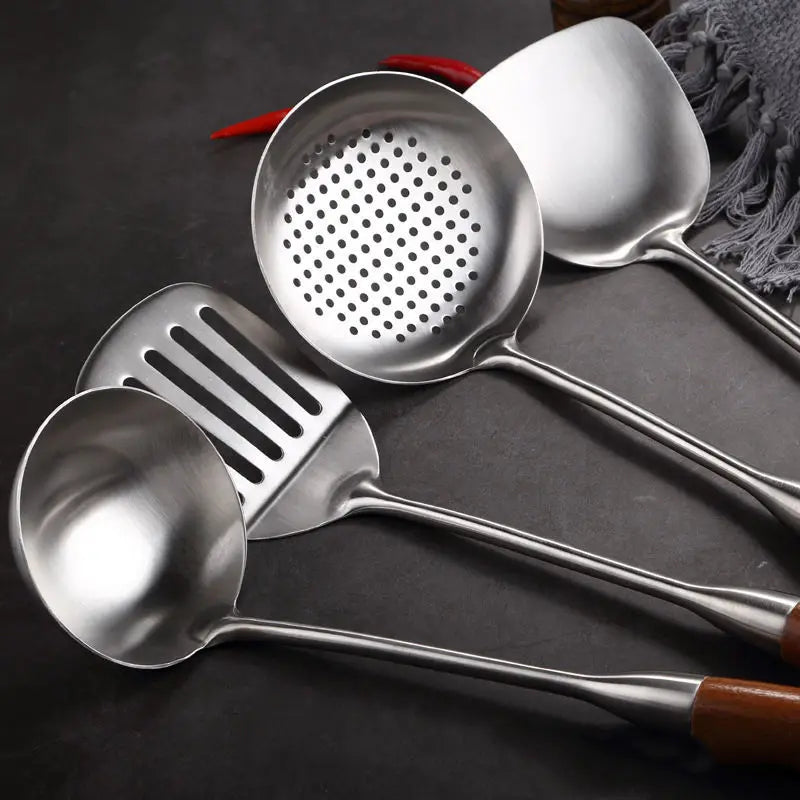Axyaa Stainless Steel Wooden Handle Kitchen Utensils Set