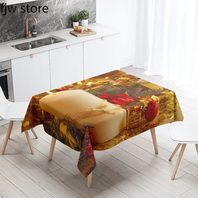 Axyaa Christmas Candle Printed Tablecloth Set