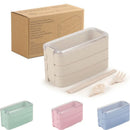 Axyaa 3-layer Wheat Straw Lunch Box with Dinnerware, Microwavable Bento Box for Adults