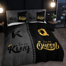Axyaa Black Grey Crown Lettering Duvet Cover Set for Home Dorm Decor