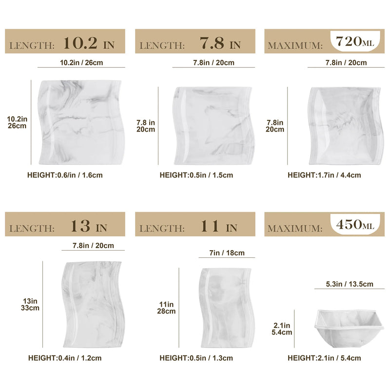 Axya Flora 26-Piece Marble Gray Porcelain Tableware Set for 6
