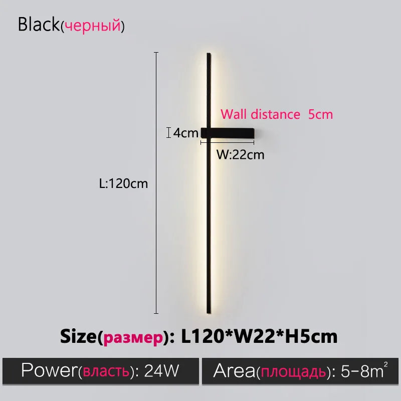 Axyaa Black Long Strip Wall Lamp - Modern Minimalist Bedroom & Living Room Light