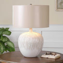 Axyaa White Ceramic LED Table Lamp with Cloth Lampshade for Bedroom and Studio