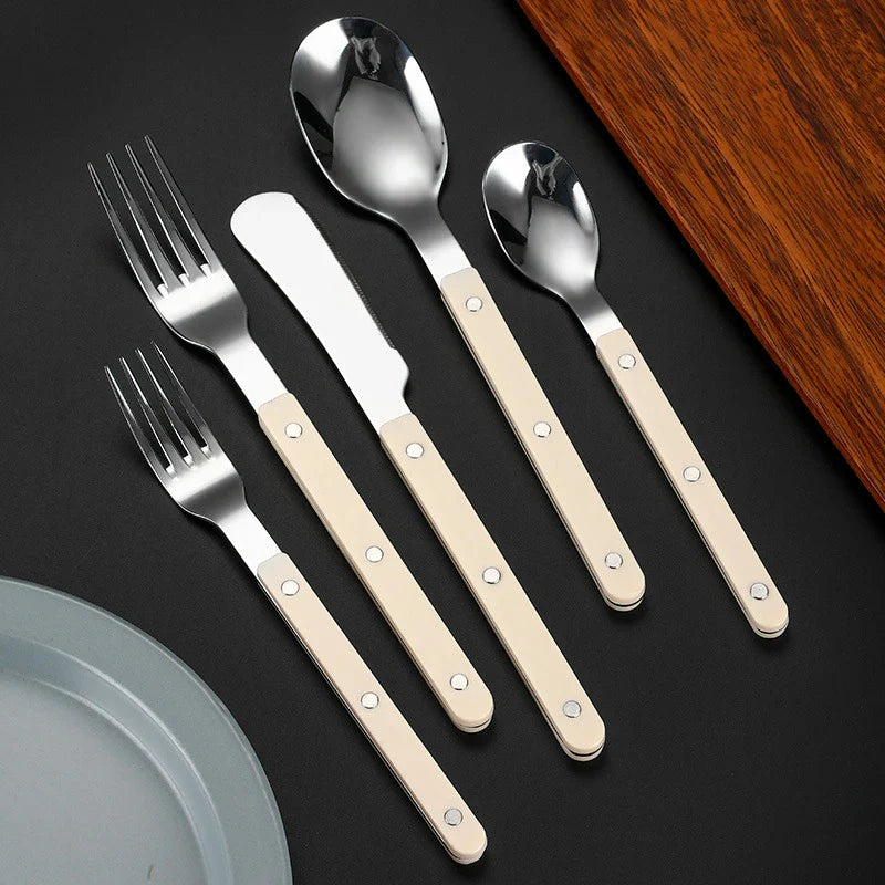 Axyaa Stainless Steel Cutlery Set with ABS Handle - 5pcs Flatware Set