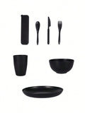 Axyaa 28pcs Plastic Tableware Set for Home Kitchen Party, Reusable Dinner Plate Bowl Cup