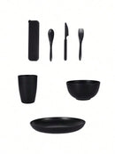 Axyaa 28pcs Plastic Tableware Set for Home Kitchen Party, Reusable Dinner Plate Bowl Cup