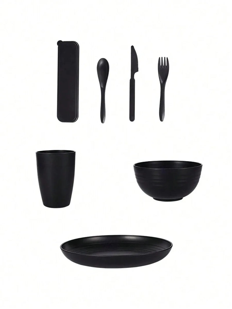 Axyaa 28pcs Plastic Tableware Set for Home Kitchen Party, Reusable Dinner Plate Bowl Cup