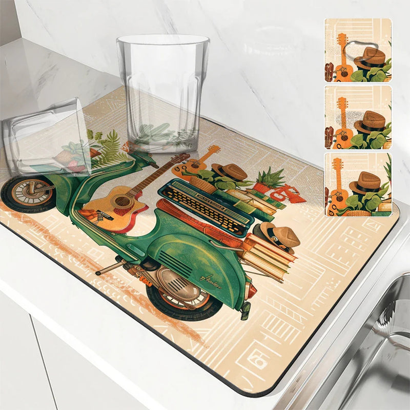 Axyaa Watercolor Lines Absorbent Kitchen Mat