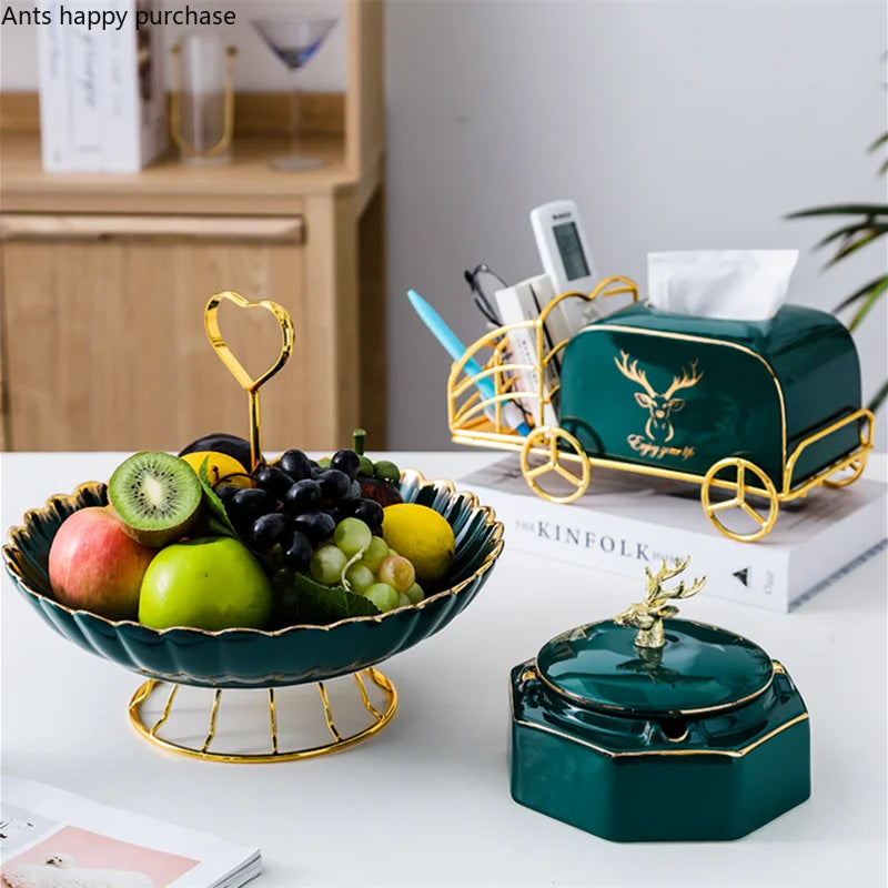 Axya Wrought Iron Ceramic Fruit Plate & Cake Stand Dish Bowl Tray for Snacks & Desserts