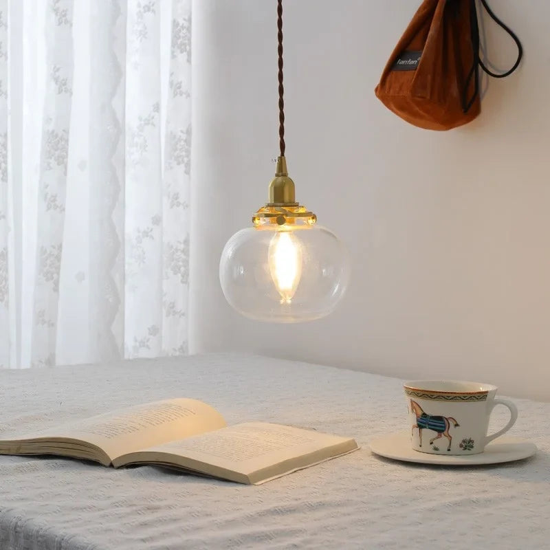 Axyaa Clear Glass LED Pendant Chandelier - Modern Copper Hanging Lamp for Home Decor