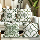Bohemian Velvet Floral Throw Pillow Covers - Axyaa Green & White Decorative Cases