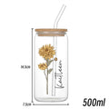 Axyaa Floral Retro Custom Engraved Glass Cup with Lid & Straw