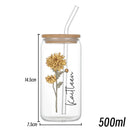Axyaa Floral Retro Custom Engraved Glass Cup with Lid & Straw