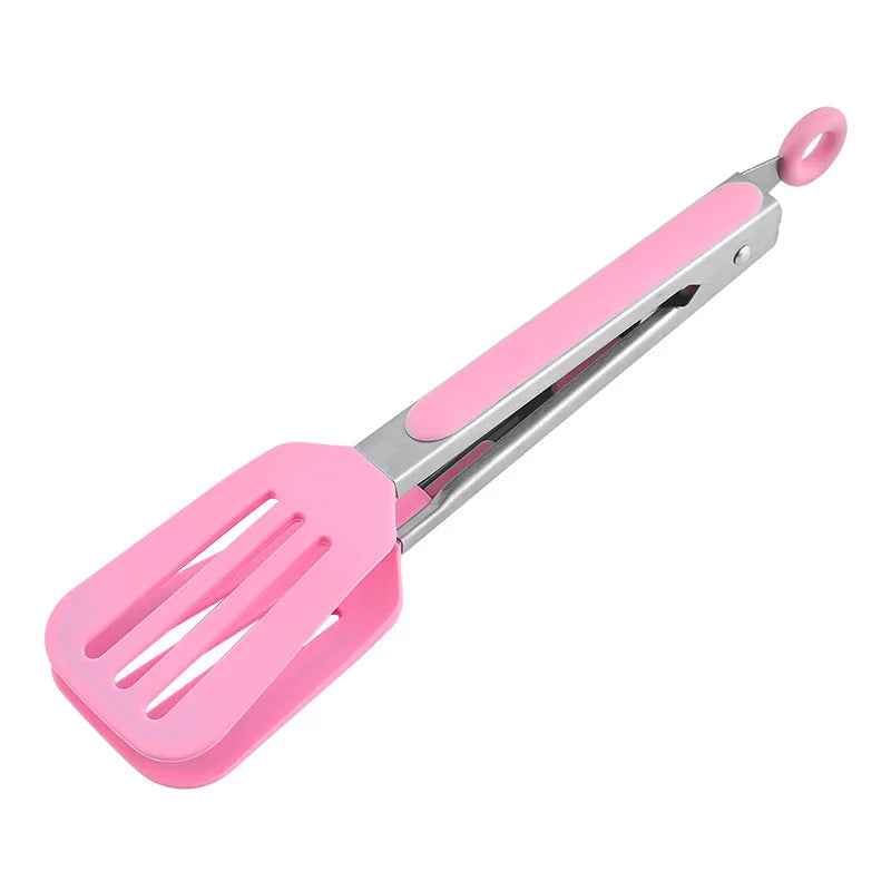 Axyaa Silicone Food Tong Stainless Steel BBQ Tongs Heat Resistant Kitchen Clips