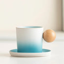 Axyaa Ceramic Coffee Set with Wooden Handle, Coarse Pottery, Retro Design