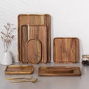 Axyaa Acacia Wood Rectangular Coffee Tray for Snacks, Desserts, and Gongfu Tea.