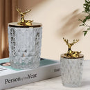 Axya Deer Glass Storage Jar: Gold, Crystal Clear, Desktop Organizer
