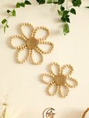 Axyaa Wooden Beads Flower Hanging Wreath: Boho Wall Decor, Farmhouse Garland