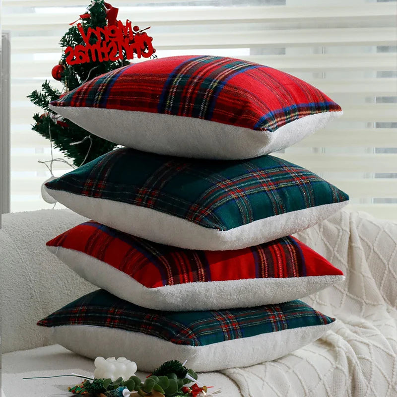 Axyaa Retro Red/Green Plaid Cushion Cover - Christmas Home Decoration