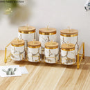 Axya Ceramic Storage Jar Set with Wooden Lid - 7 Piece Airtight Kitchen Containers