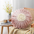 Axyaa Velvet Pink White 3D Chrysanthemum Throw Pillow Bouquet Model
