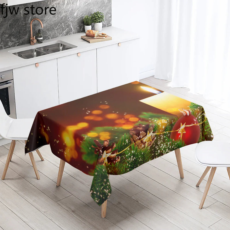 Axyaa Christmas Candle Printed Tablecloth Set