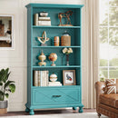 Axyaa 6-Shelf Bookcase with Drawer, 71" Tall, Solid Wood Legs