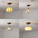 Axyaa Glass Wood LED Ceiling Lamp Modern Indoor Lighting for Kitchen Living Room