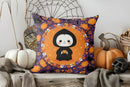 Halloween Skulls Witch Hat Patterned Pillow Cover by Axyaa for Sofa, Bedroom, Car