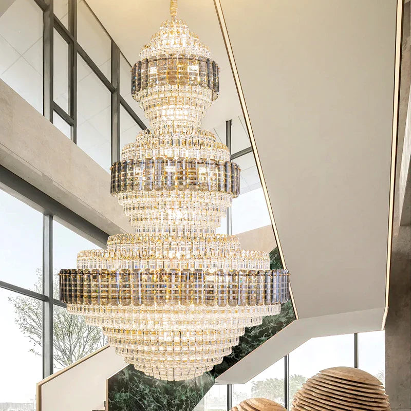 Axyaa European Crystal Duplex Staircase Chandelier for Villa Project Living Room