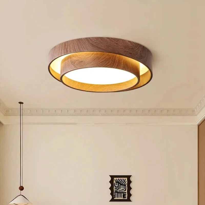 Axyaa Circular Walnut Wood LED Ceiling Chandelier - Home Decor Ceiling Fixtures