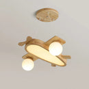 Axyaa Wood Airplane LED Pendant Light for Kids' Room, Walnut Color