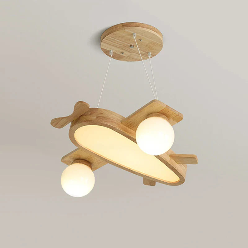 Axyaa Wood Airplane LED Pendant Light for Kids' Room, Walnut Color