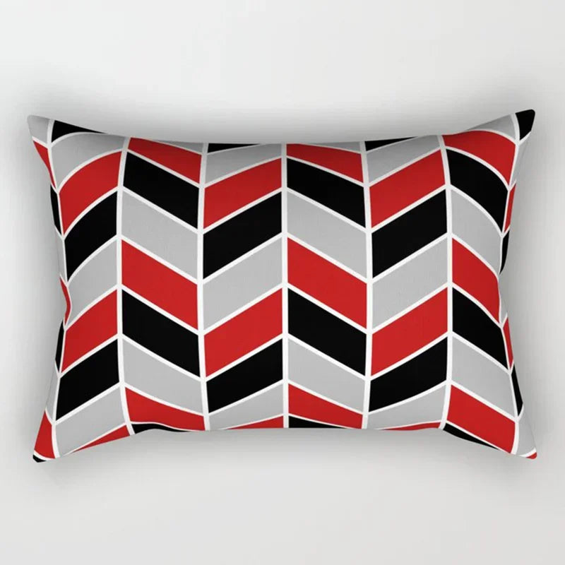 Axyaa Patchwork Stripe Polyester Cushion Cover, Classic Black Red Series, Geometric Design