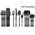 Axyaa 24-Piece Stainless Steel Cutlery Set: Black Silverware Flatware Fork Knife Spoon