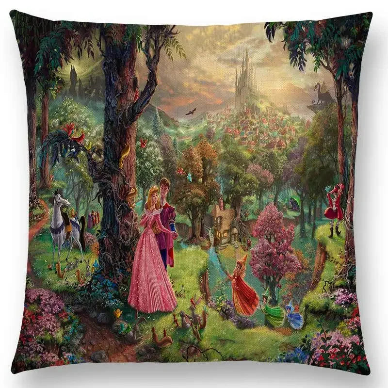 Axyaa Castle Lighthouse Scenery Painting Cushion Cover - Sofa Pillowcase